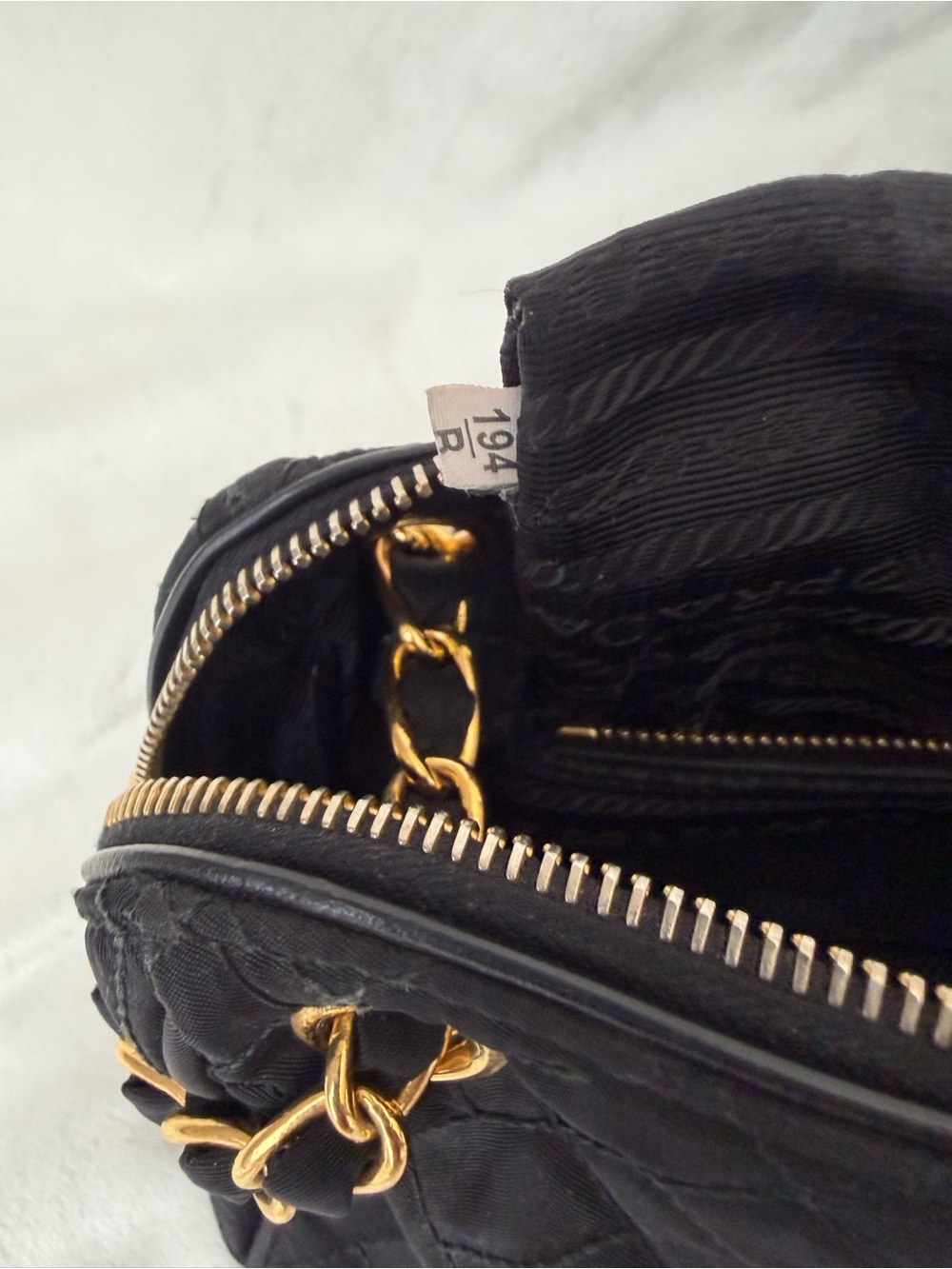PRADA Vintage Tessuto Quilted Black and Gold Nylon Bag - Picture 8 of 12
